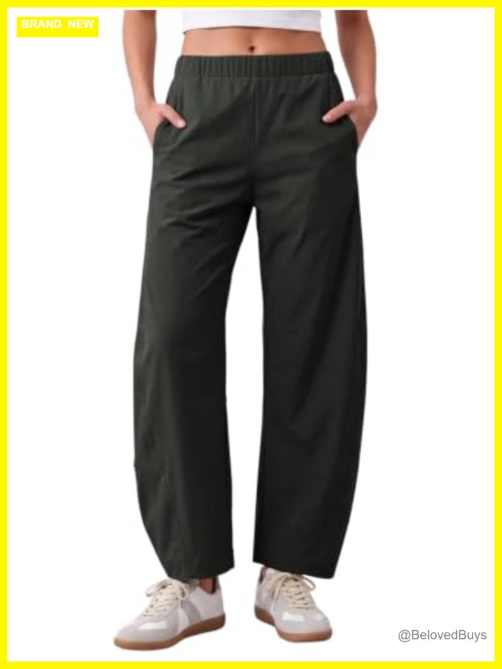 Barrel Wide Leg Pants Elastic Waist Baggy Work Trousers Polyester Viscose